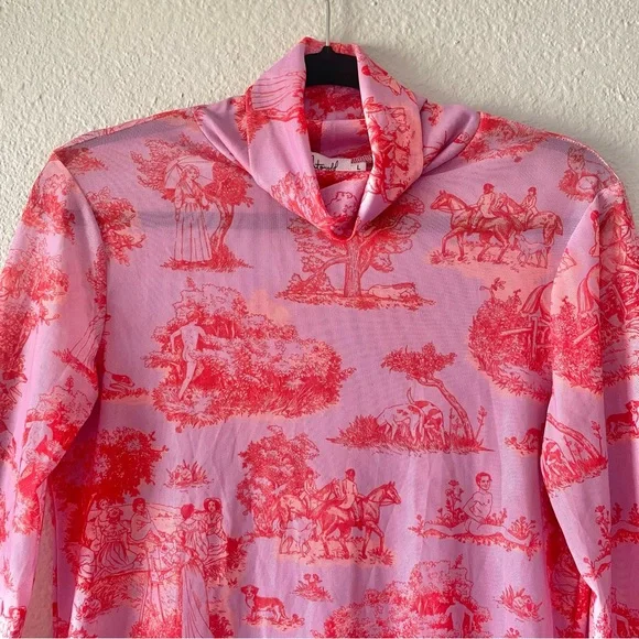 Rachel Antonoff Taffy Batter MANHUNT Lillian Pink/Red Mesh Knit Top Size Large - Picture 7 of 16